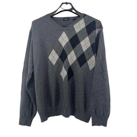 VAN HEUSEN Argyle Sweater Men's XXL Grandpa V Neck Gramps Dad Classic‎ Iconic - Picture 1 of 8